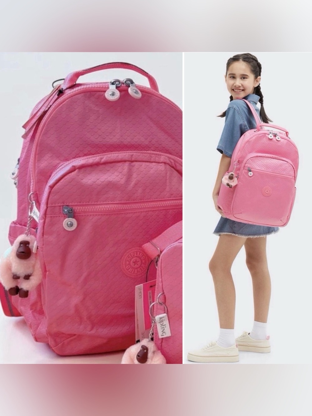 KIPLING School Laptop Backpack Pink Mermaid Embossed